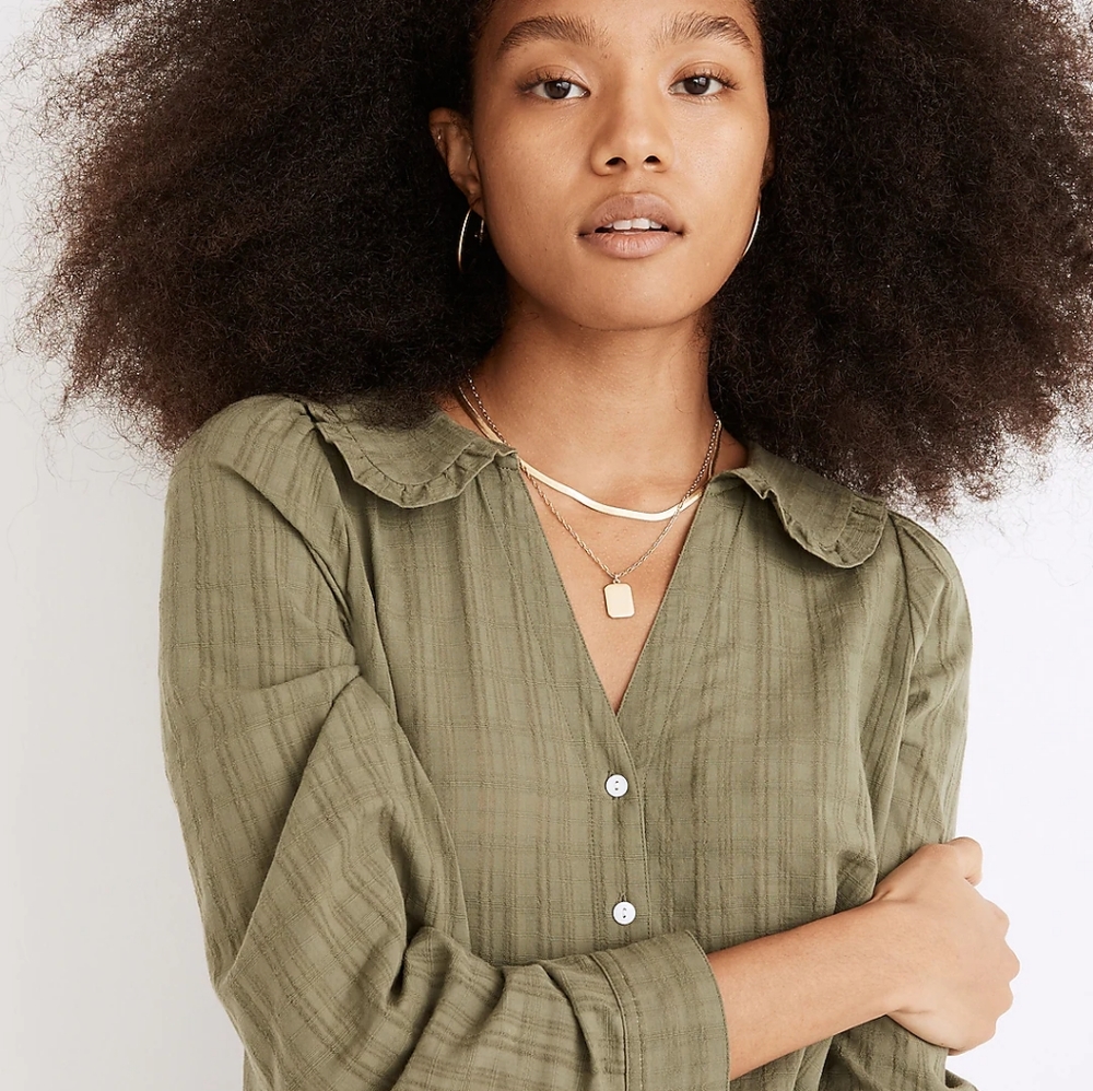 Madewell Ruffle-Collar Button-Up Shirt in Syril Plaid